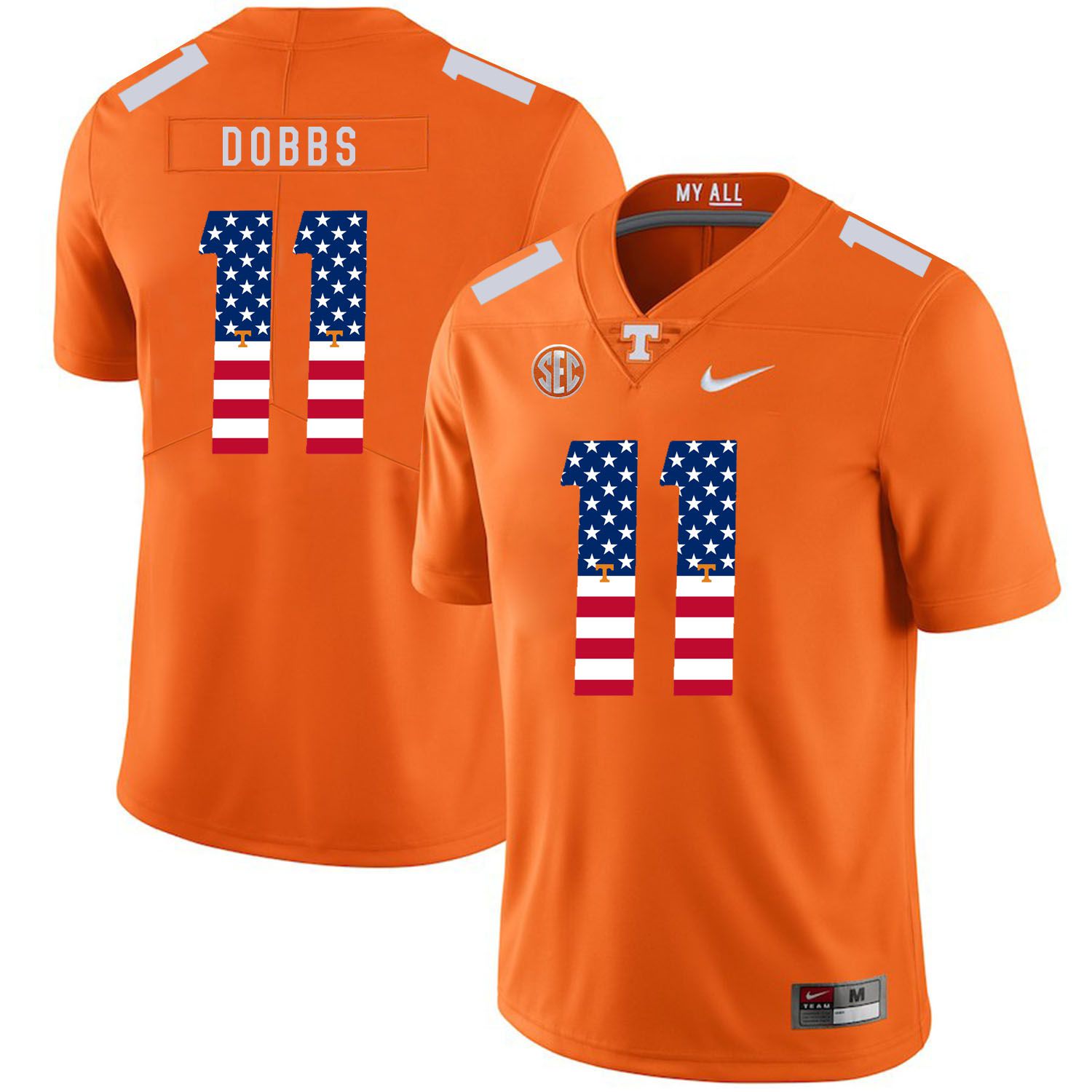 Men Tennessee Volunteers #11 Dobbs Orange Flag Customized NCAA Jerseys
